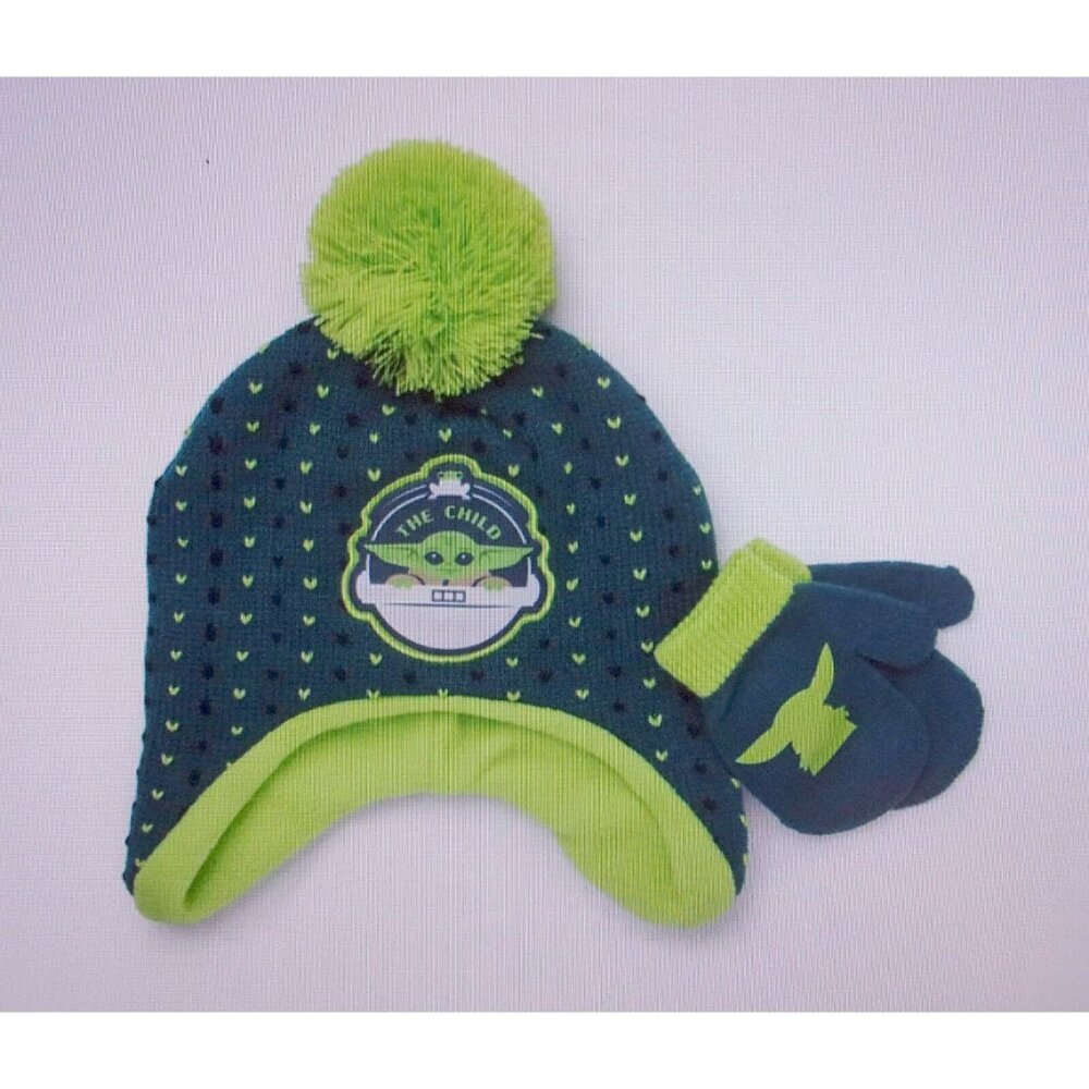 Star Wars MANDALORIAN THE CHILD Toddler TRAPPER HAT Beanie & Mittens Gloves SET